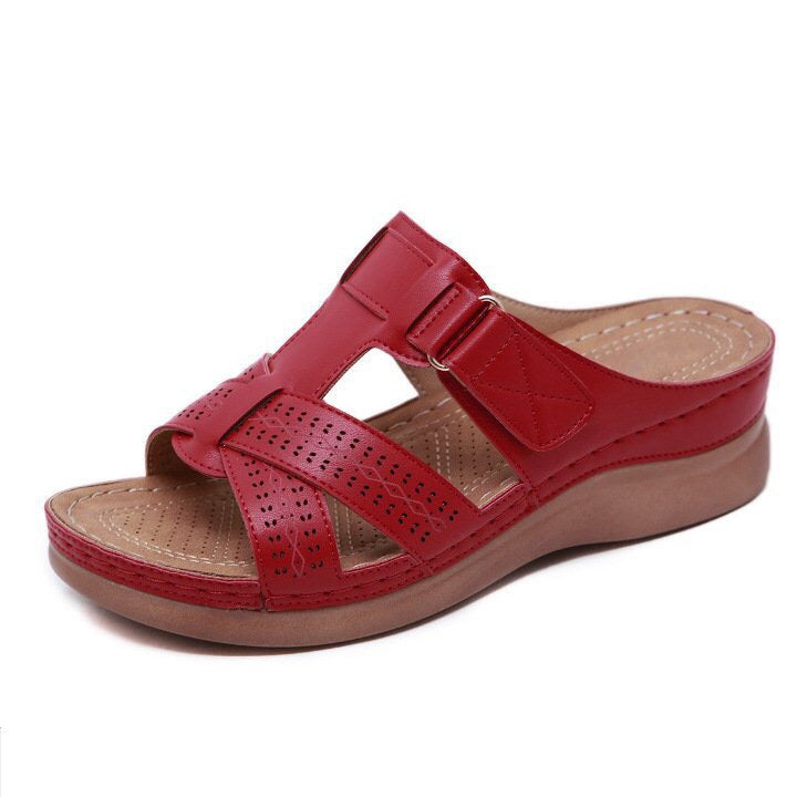 Cross-border women's shoes 2022 summer new in-line hollow fish mouth wedge with Velcro sandals and slippers women's plus size women's shoes