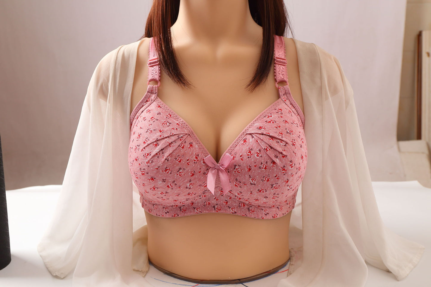 Foreign trade cross-border pure cotton printing bra without steel ring gather non-magnetic plus size mother underwear factory direct sales