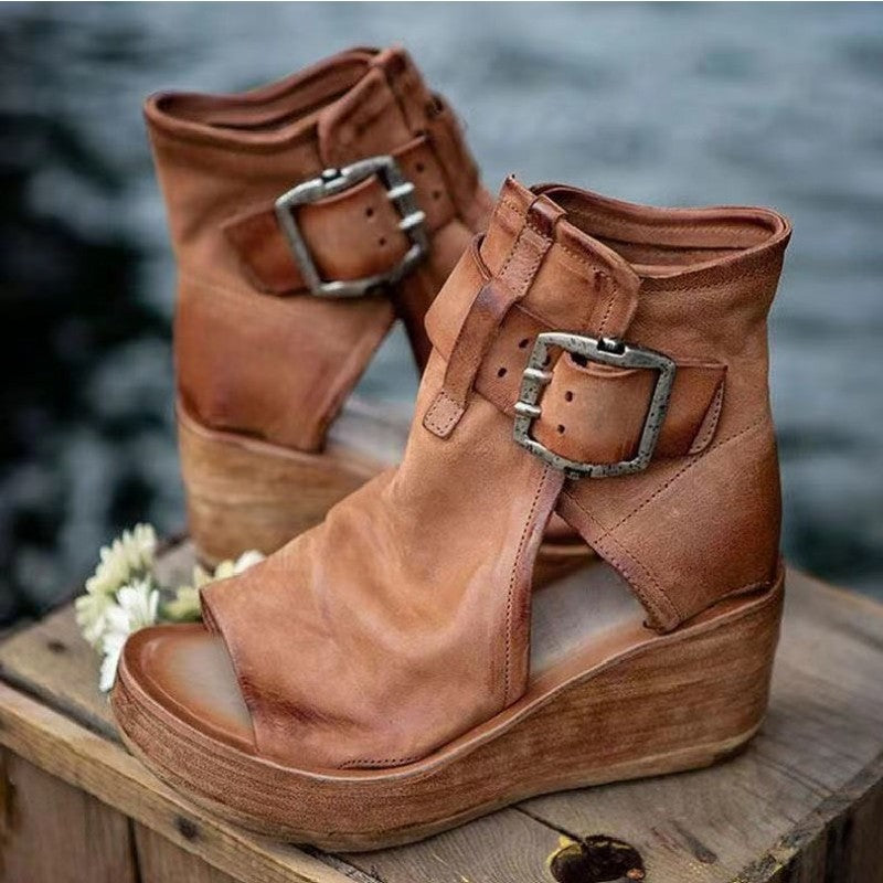 Roman shoes women's summer high-heeled fashion women's shoes 2021 new high-top wedge sandals thick-soled fish mouth sandals large size