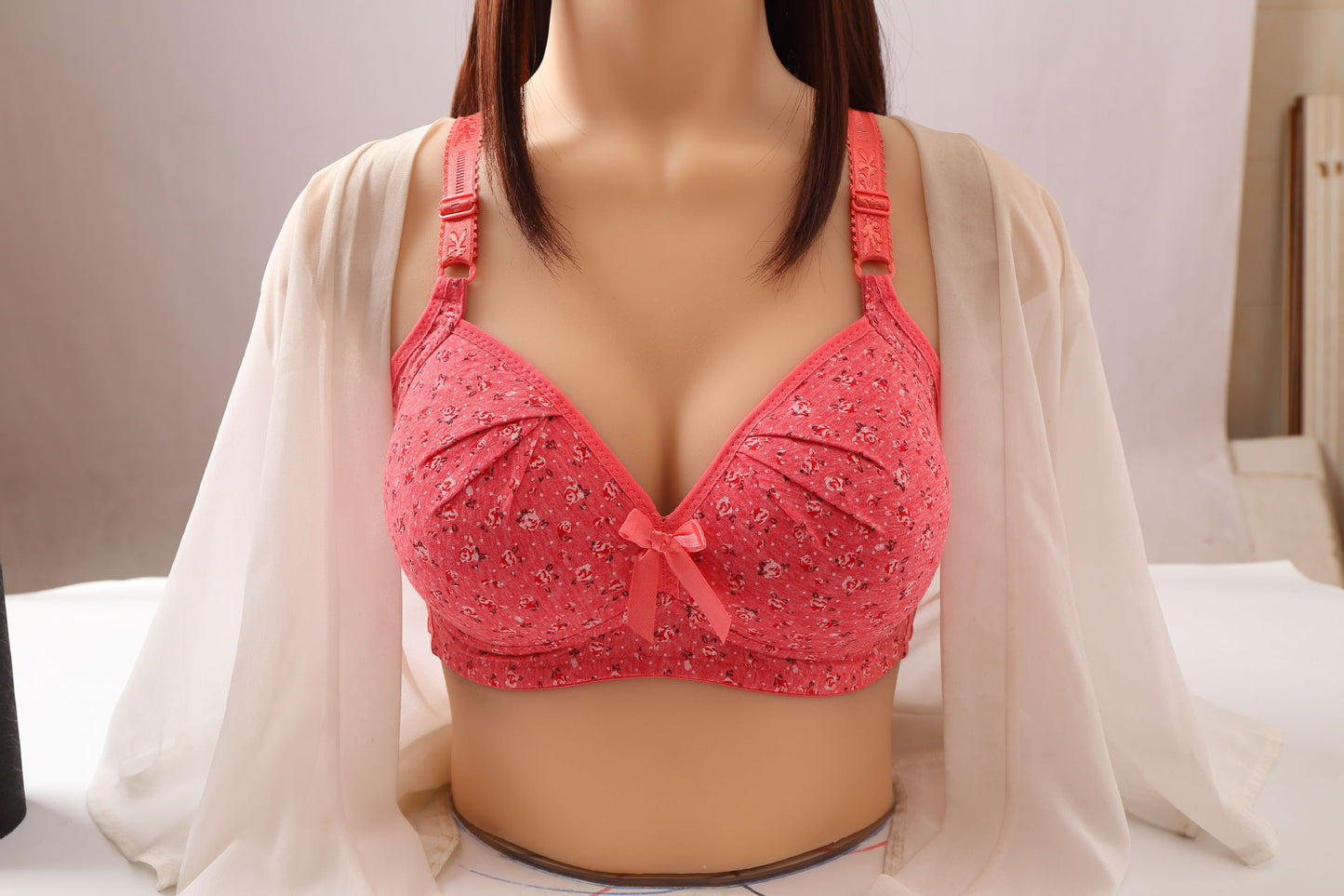 Foreign trade cross-border pure cotton printing bra without steel ring gather non-magnetic plus size mother underwear factory direct sales