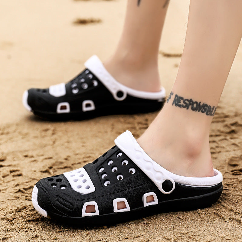 2021 spring and summer new Korean style hole shoes men's outer sandals men's soft sole outdoor couple beach shoes