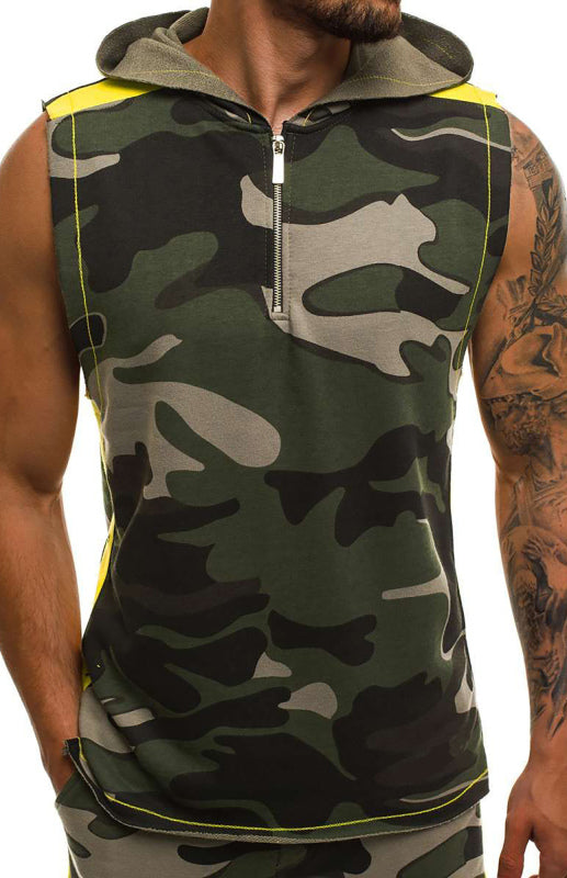 Men's Printed Sleeveless Hooded Tank Top