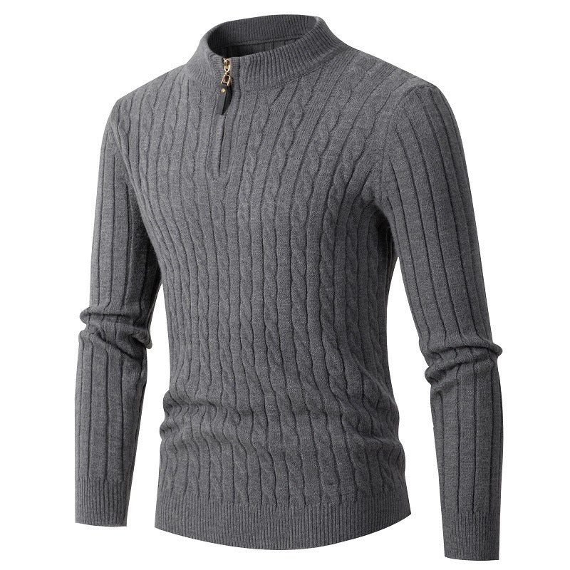 Long-sleeved twisted half-high collar zipper knitted sweater bottoming top