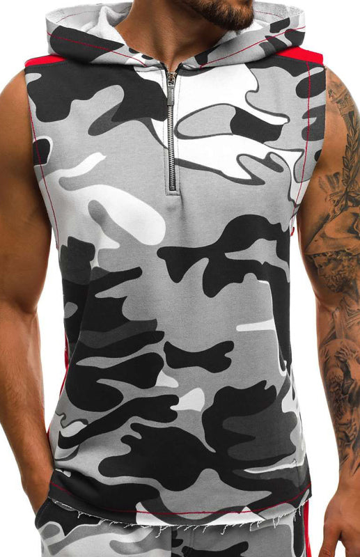 Men's Printed Sleeveless Hooded Tank Top