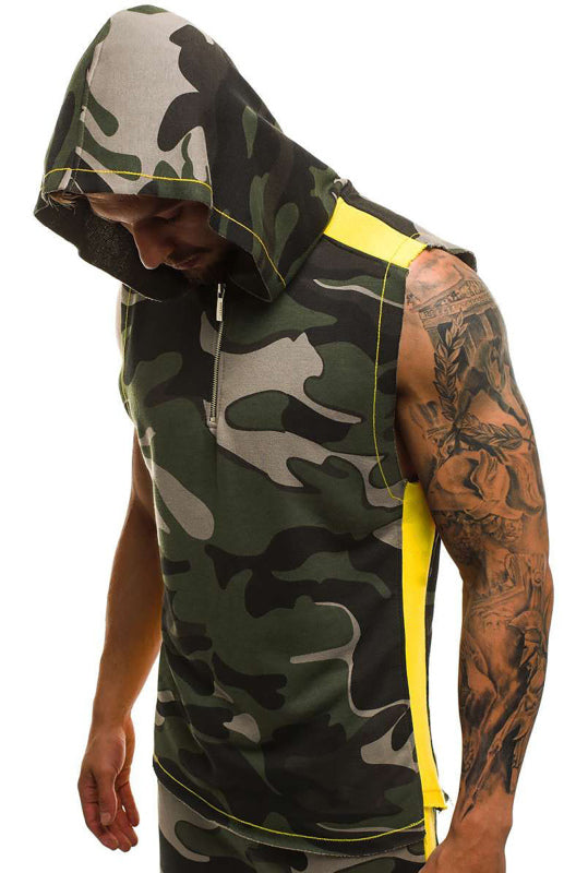 Men's Printed Sleeveless Hooded Tank Top