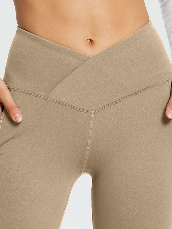 Women’s Solid Color Full Length Pocket Waist Flare Leggings