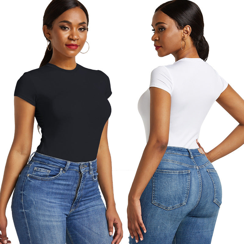 Women Bodysuit Summer O Neck Short Sleeve Sexy Skinny Short Romper Casual Elastic Bodycon Body Mujer Beach Ladies Jumpsuit