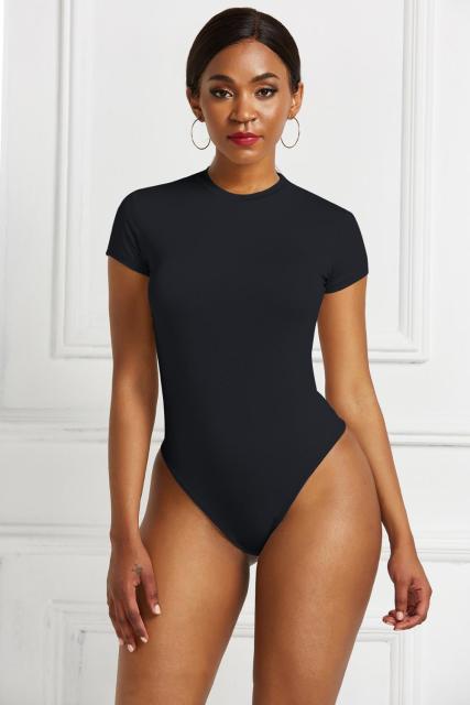 Women Bodysuit Summer O Neck Short Sleeve Sexy Skinny Short Romper Casual Elastic Bodycon Body Mujer Beach Ladies Jumpsuit
