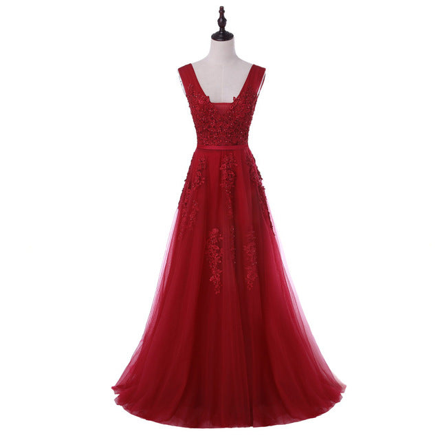 FADISTEE Vestido De Festa Sweet pink Lace V-neck Long Evening Dress Bride Party Sexy Backless beads pearls Prom Dresses lace-up