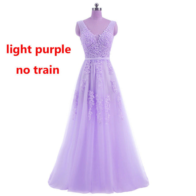 FADISTEE Vestido De Festa Sweet pink Lace V-neck Long Evening Dress Bride Party Sexy Backless beads pearls Prom Dresses lace-up