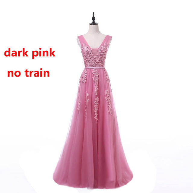 FADISTEE Vestido De Festa Sweet pink Lace V-neck Long Evening Dress Bride Party Sexy Backless beads pearls Prom Dresses lace-up