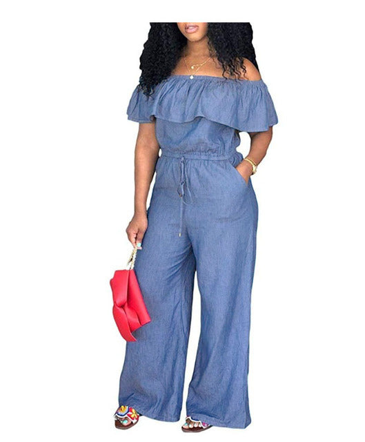 New Casual Women's Bodycon Jumpsuit Lace up Solid Jeans Denim Summer Short Sleeve Rompers Overalls Trousers Pants