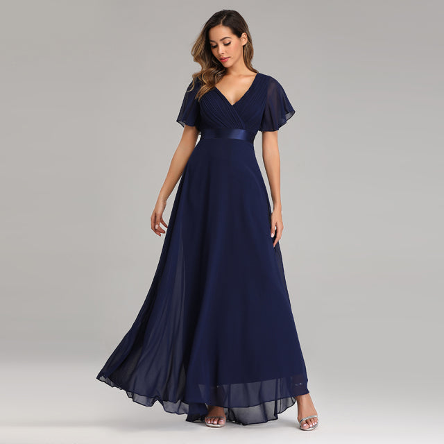 Evening Dresses XUCTHHC Elegant V-Neck Ruffles Chiffon Formal Evening Gown Robe Vestidos De fiesta Dress for Wedding Party