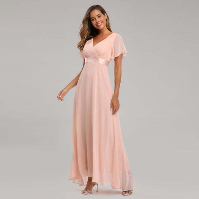Evening Dresses XUCTHHC Elegant V-Neck Ruffles Chiffon Formal Evening Gown Robe Vestidos De fiesta Dress for Wedding Party