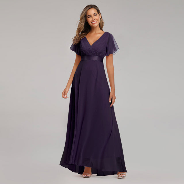 Evening Dresses XUCTHHC Elegant V-Neck Ruffles Chiffon Formal Evening Gown Robe Vestidos De fiesta Dress for Wedding Party