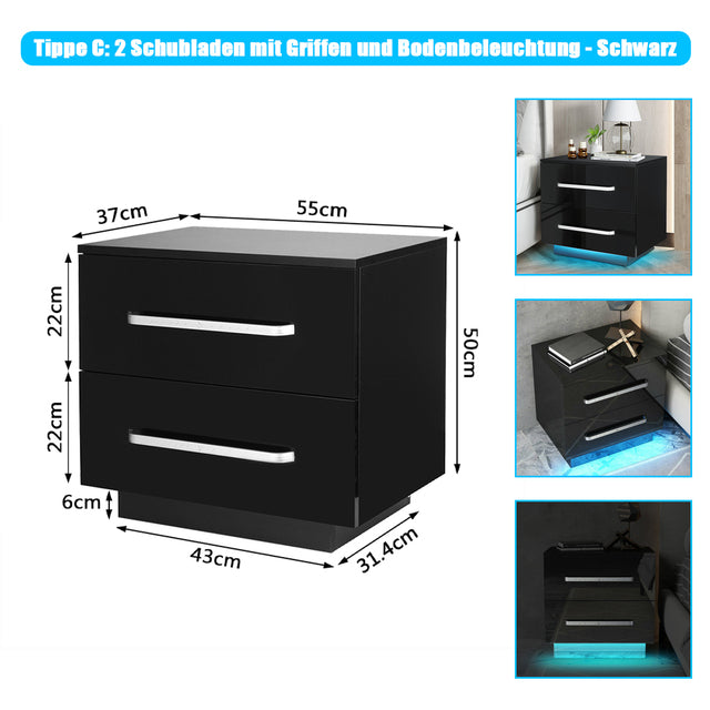 Modern RGB LED Nightstands Bed Side Table Magazine Cabinet Storage Organizer Bedside Table Bedroom Furniture for Night 20 Colors