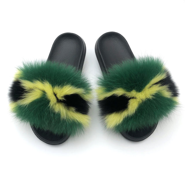 SARSALLYA Fur Slippers Women Real Fox Fur Slides Home Furry Flat Sandals Female Cute Fluffy House Shoes Woman Brand Luxury 2021