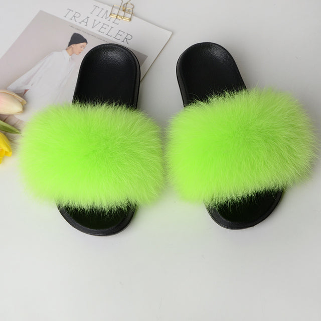 SARSALLYA Fur Slippers Women Real Fox Fur Slides Home Furry Flat Sandals Female Cute Fluffy House Shoes Woman Brand Luxury 2021