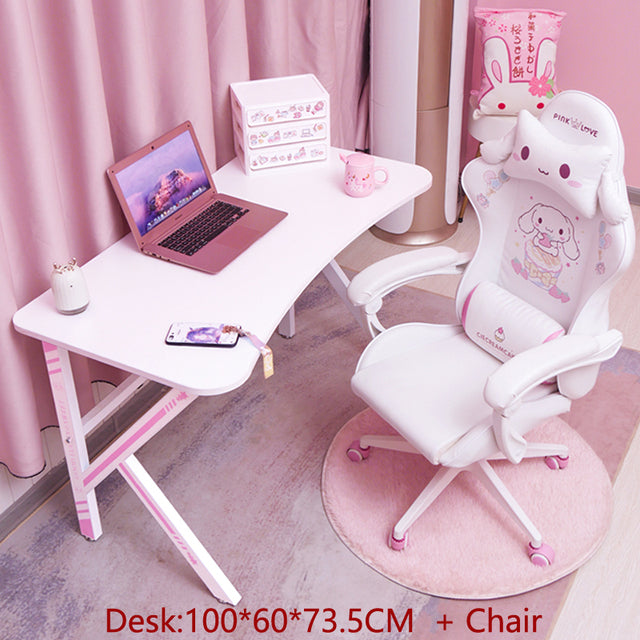 New pink computer desk chair combination,office desktop,white PC desk,gaming desk chair set,live laptop desk,girls Gamer Table