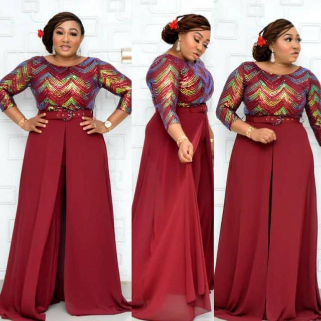 African women's customized color beads chiffon elegant fashion jumpsuit + belt