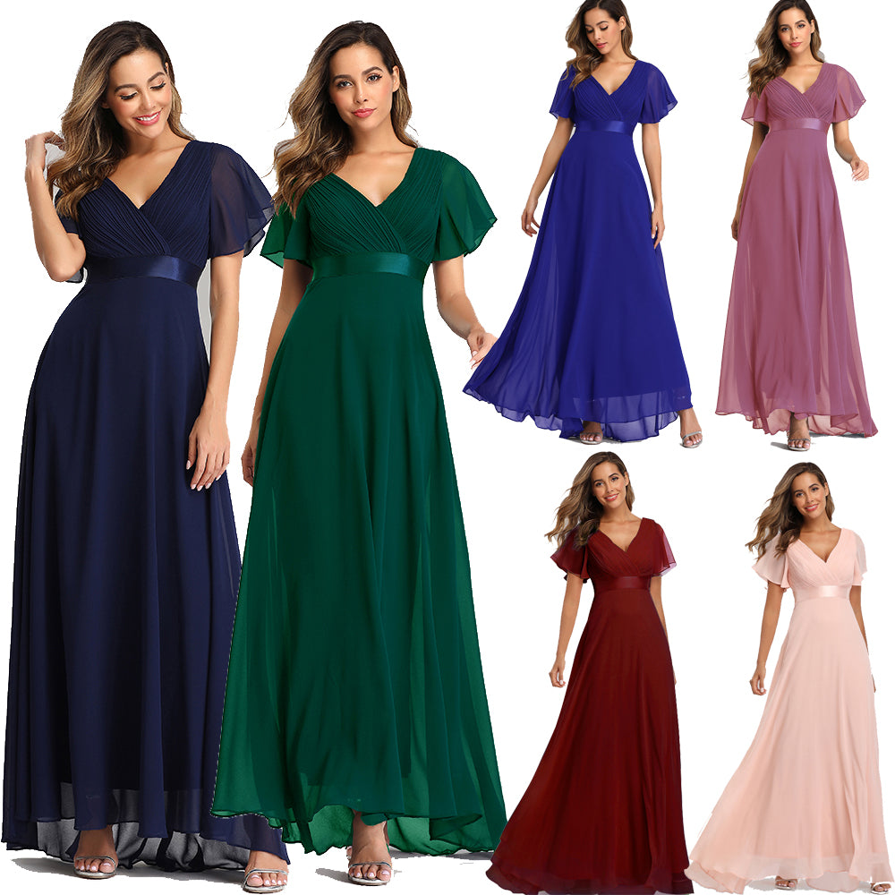 Evening Dresses XUCTHHC Elegant V-Neck Ruffles Chiffon Formal Evening Gown Robe Vestidos De fiesta Dress for Wedding Party