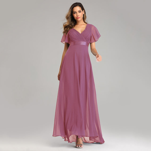 Evening Dresses XUCTHHC Elegant V-Neck Ruffles Chiffon Formal Evening Gown Robe Vestidos De fiesta Dress for Wedding Party