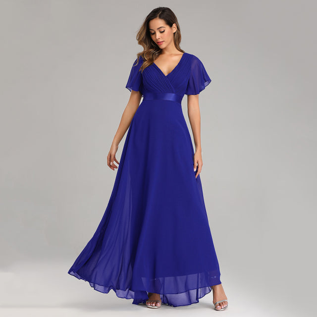 Evening Dresses XUCTHHC Elegant V-Neck Ruffles Chiffon Formal Evening Gown Robe Vestidos De fiesta Dress for Wedding Party
