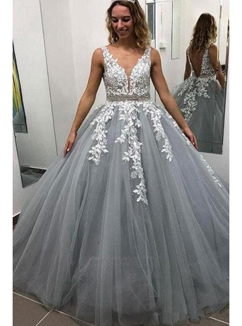 V Neck Wedding Dresses 2021 Light Champagne Floor Length Applique Open Back Tulle A Line Backless Bridal Gowns Vestido De Noiva