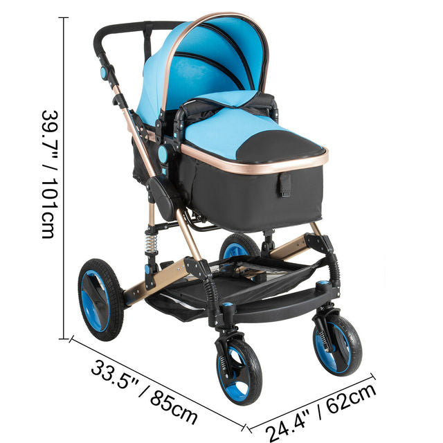 VEVOR Luxurious Baby Stroller 3 in 1 Portable Travel Reclining Baby Carriage Folding Pram for Newborn Baby Bassinet Pushchair