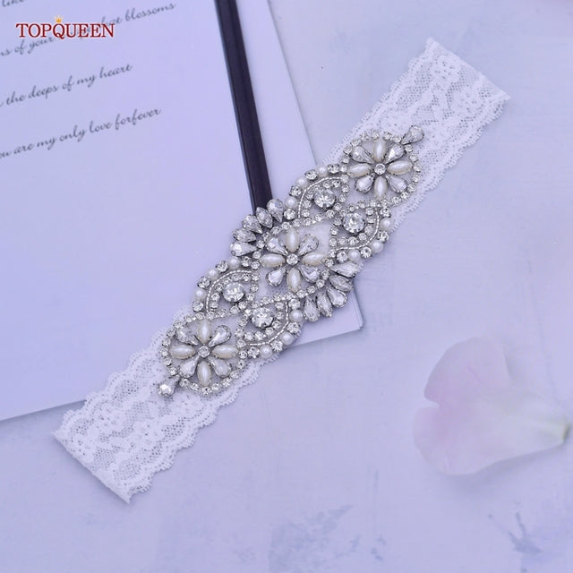 TOPQUEEN Sexy Girls Garter Lace Garters Bridal Garters for Women Rhinestone Garters Belt Wedding Garters for Bride Dress S76