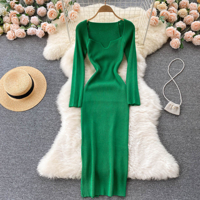Croysier Dresses For Women 2021 Sexy Strapless Ribbed Knitted Bodycon Dress Women Winter Long Sleeve Midi Sweater Dress Clothes