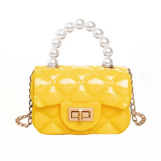 Women Mini Handbag New Elegant Shoulder Messenger Portable Chain Bag Girl PVC Jelly Bag Pearl Crossbody Rhombus Small Square Bag