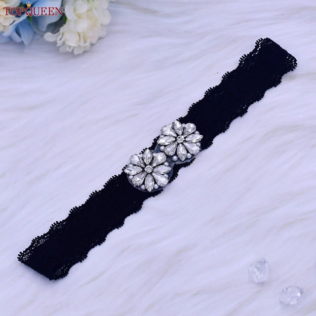 TOPQUEEN Sexy Girls Garter Lace Garters Bridal Garters for Women Rhinestone Garters Belt Wedding Garters for Bride Dress S76