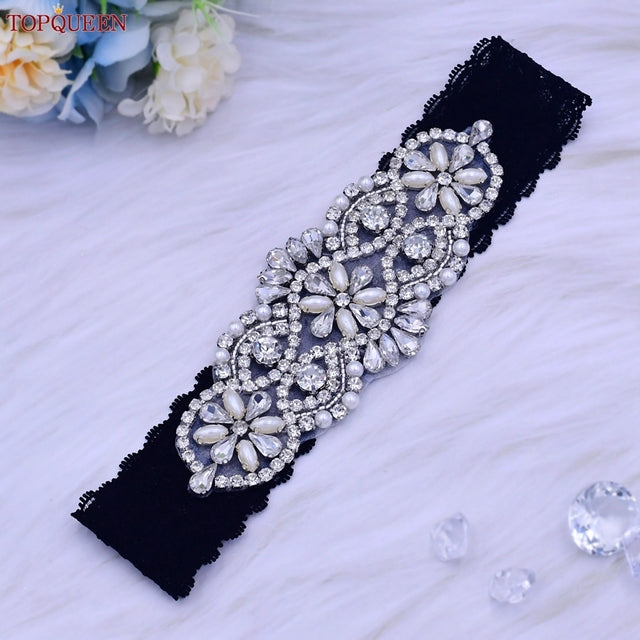 TOPQUEEN Sexy Girls Garter Lace Garters Bridal Garters for Women Rhinestone Garters Belt Wedding Garters for Bride Dress S76
