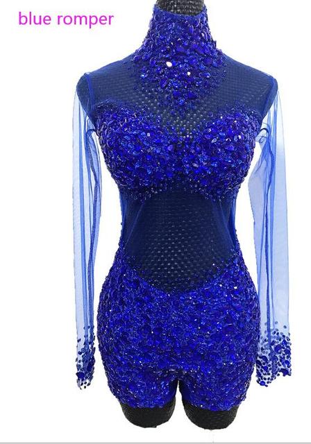 Sexy AB Rhinestones Mesh Bodysuit Birthday Celebrate Wear Female Singer Show Bodysuit Evening Prom Party Stage Wear