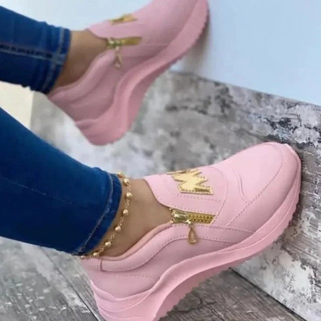 Women Flats Platform Shoes Women Elegant Genuine PU Shoes Woman Spring Casual Zipper Flat Shoes Women Non Slip Shoes