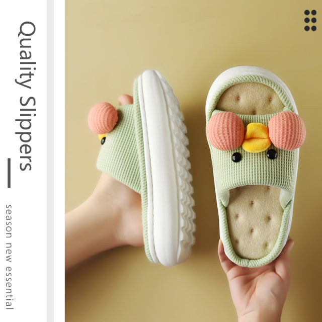 Mo Dou All Senson Designer Slippers Cute Cartoon Lovely Animals Bedroom Cotton Home Shoes Indoor Thick Sole Couples Men Women