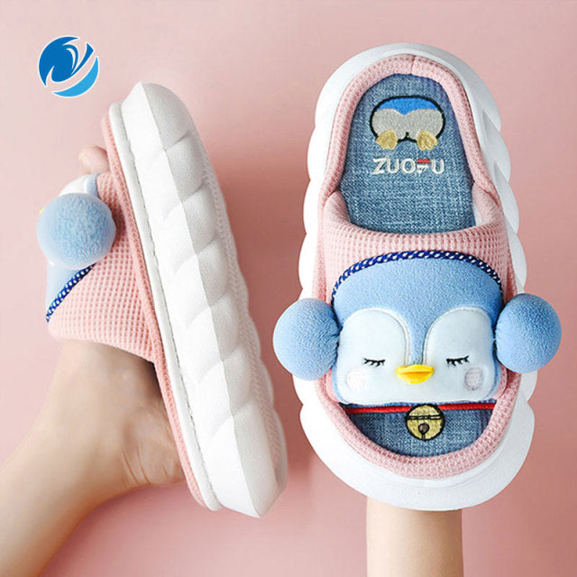 Mo Dou All Senson Designer Slippers Cute Cartoon Lovely Animals Bedroom Cotton Home Shoes Indoor Thick Sole Couples Men Women