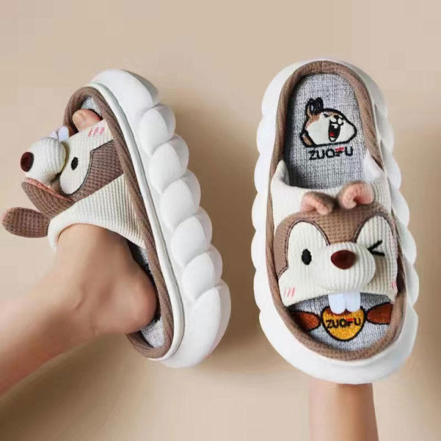 Mo Dou All Senson Designer Slippers Cute Cartoon Lovely Animals Bedroom Cotton Home Shoes Indoor Thick Sole Couples Men Women
