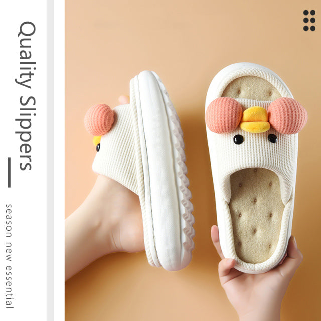 Mo Dou All Senson Designer Slippers Cute Cartoon Lovely Animals Bedroom Cotton Home Shoes Indoor Thick Sole Couples Men Women