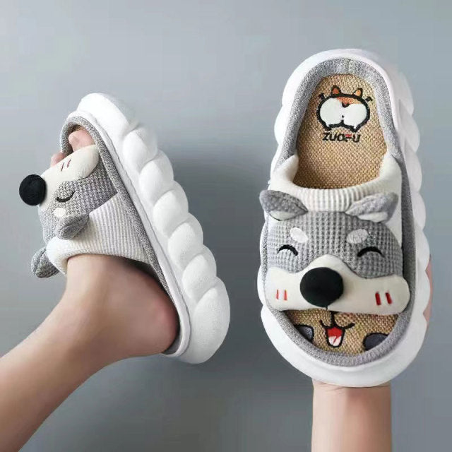 Mo Dou All Senson Designer Slippers Cute Cartoon Lovely Animals Bedroom Cotton Home Shoes Indoor Thick Sole Couples Men Women