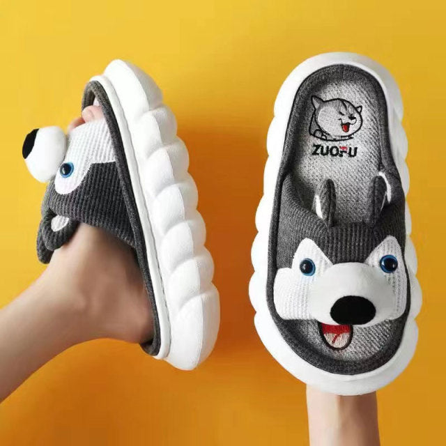Mo Dou All Senson Designer Slippers Cute Cartoon Lovely Animals Bedroom Cotton Home Shoes Indoor Thick Sole Couples Men Women
