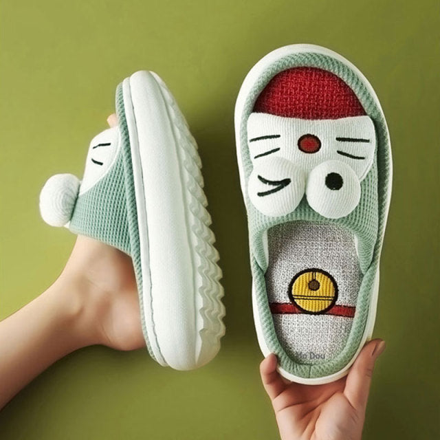 Mo Dou All Senson Designer Slippers Cute Cartoon Lovely Animals Bedroom Cotton Home Shoes Indoor Thick Sole Couples Men Women