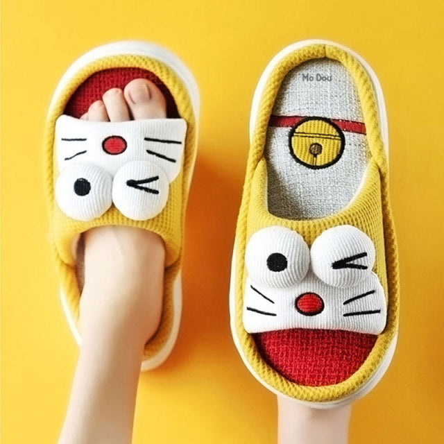 Mo Dou All Senson Designer Slippers Cute Cartoon Lovely Animals Bedroom Cotton Home Shoes Indoor Thick Sole Couples Men Women