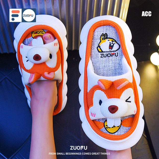 Mo Dou All Senson Designer Slippers Cute Cartoon Lovely Animals Bedroom Cotton Home Shoes Indoor Thick Sole Couples Men Women