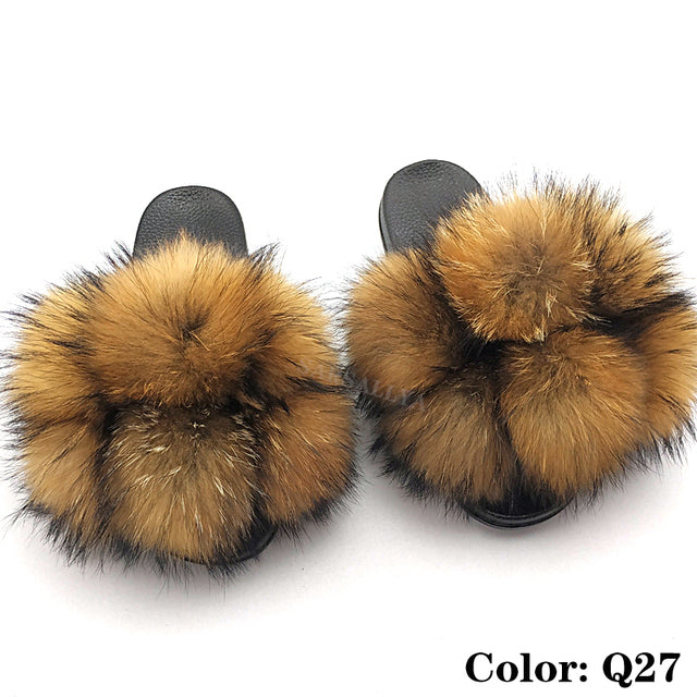 SARSALLYA Fur Slippers Women Real Fox Fur Slides Home Furry Flat Sandals Female Cute Fluffy House Shoes Woman Brand Luxury 2021