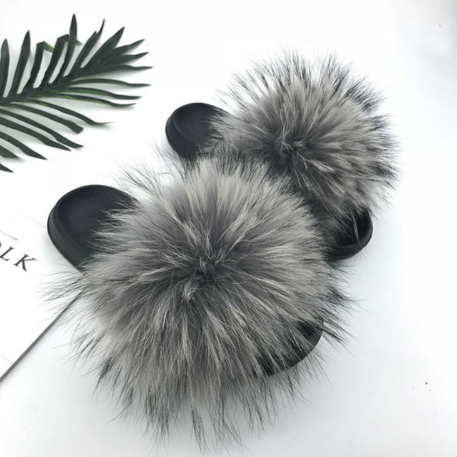 SARSALLYA Fur Slippers Women Real Fox Fur Slides Home Furry Flat Sandals Female Cute Fluffy House Shoes Woman Brand Luxury 2021