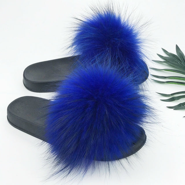 SARSALLYA Fur Slippers Women Real Fox Fur Slides Home Furry Flat Sandals Female Cute Fluffy House Shoes Woman Brand Luxury 2021
