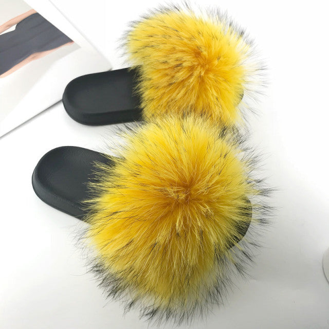 SARSALLYA Fur Slippers Women Real Fox Fur Slides Home Furry Flat Sandals Female Cute Fluffy House Shoes Woman Brand Luxury 2021