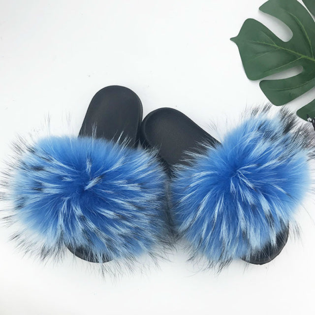 SARSALLYA Fur Slippers Women Real Fox Fur Slides Home Furry Flat Sandals Female Cute Fluffy House Shoes Woman Brand Luxury 2021